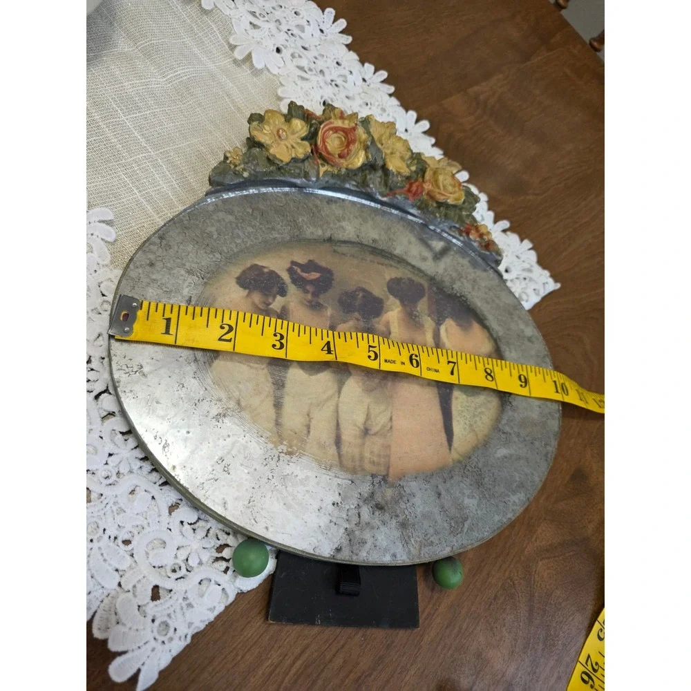 Vintage 1930s Barbola Mirror Oval Frame Victorian Floral Antiqued Women Corsets
